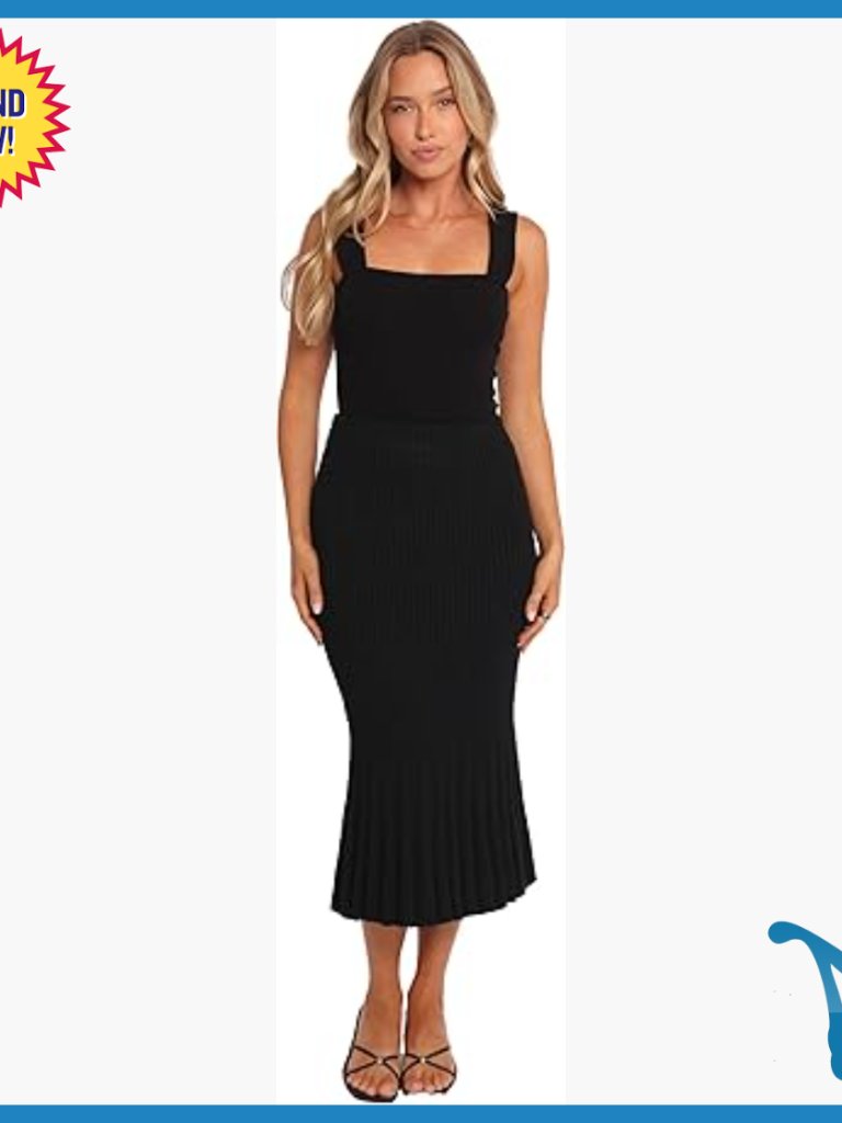 High Waisted Midi Skirt Stretch Ribbed Knit Workwear